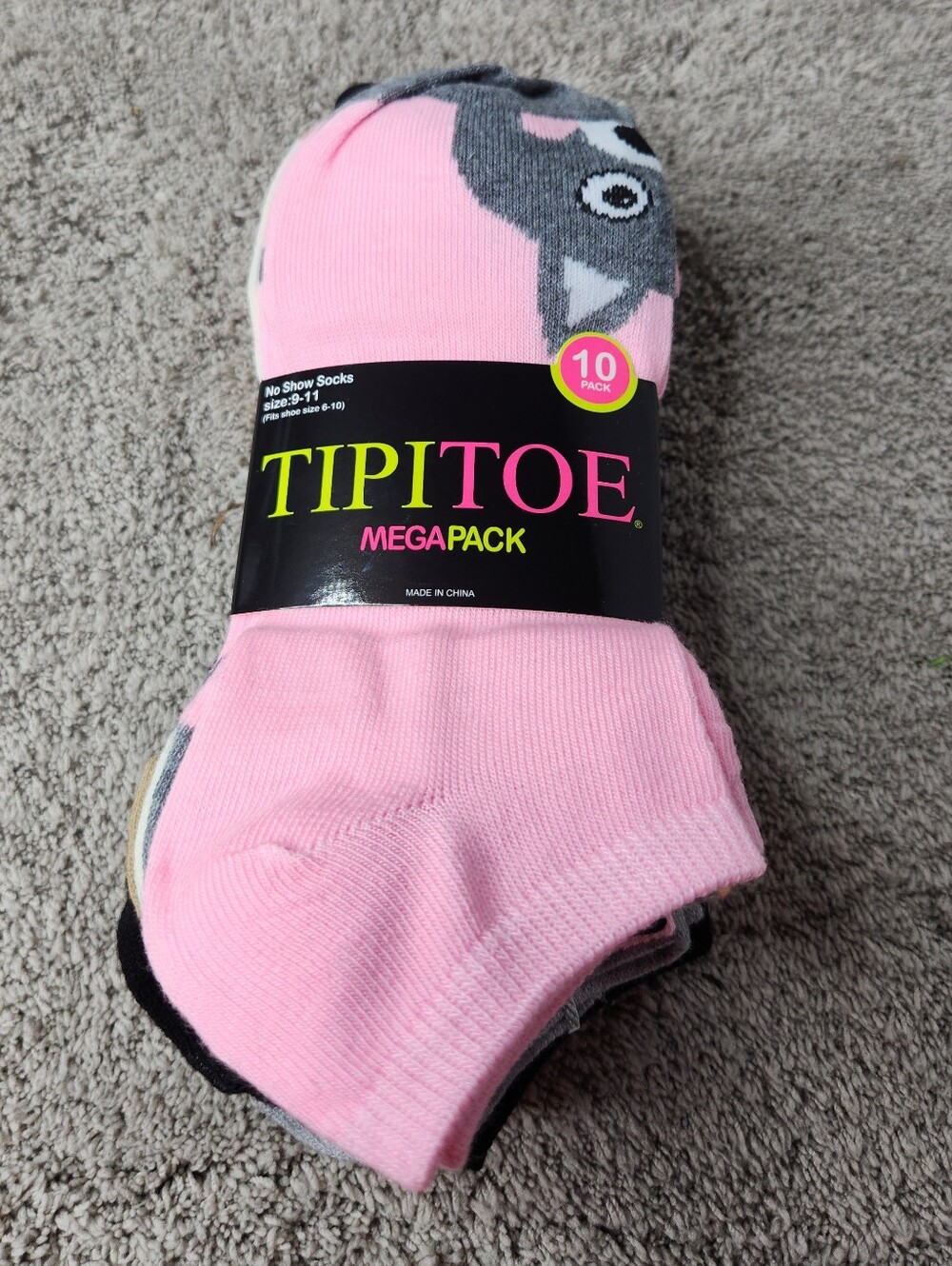Women's Mega Pack No Show Bright & Colorful Shows - 10 Pack TipiToes  Size 9-11